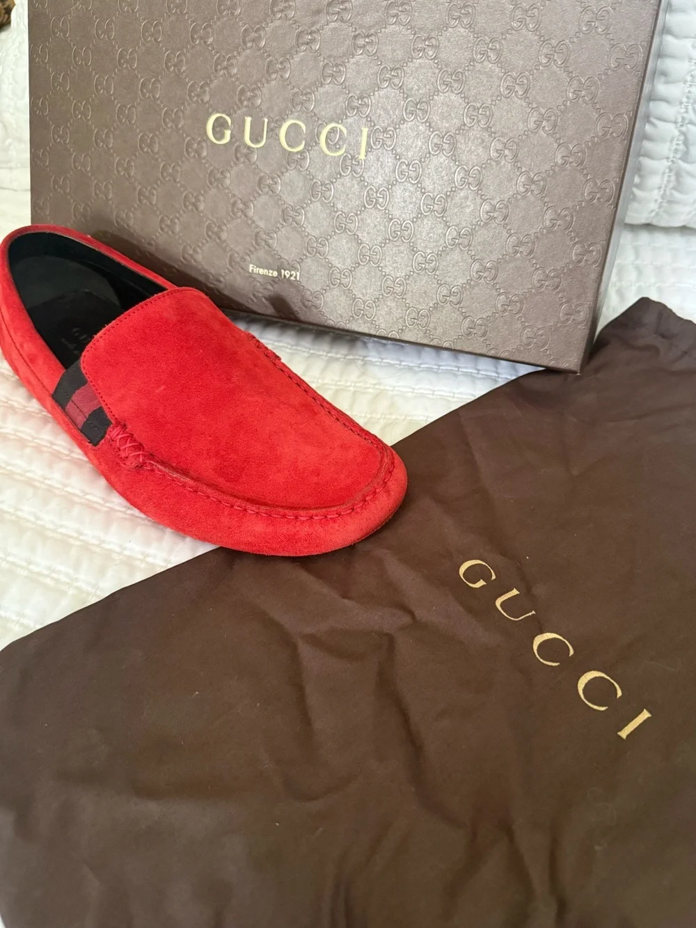 Gucci Men’s Red Suede Driving Loafers